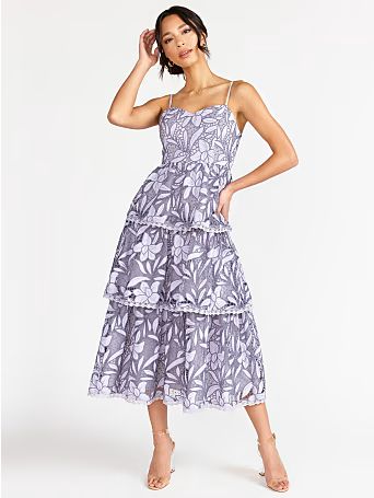floral crochet lace tiered midi dress - just me | New York & Company