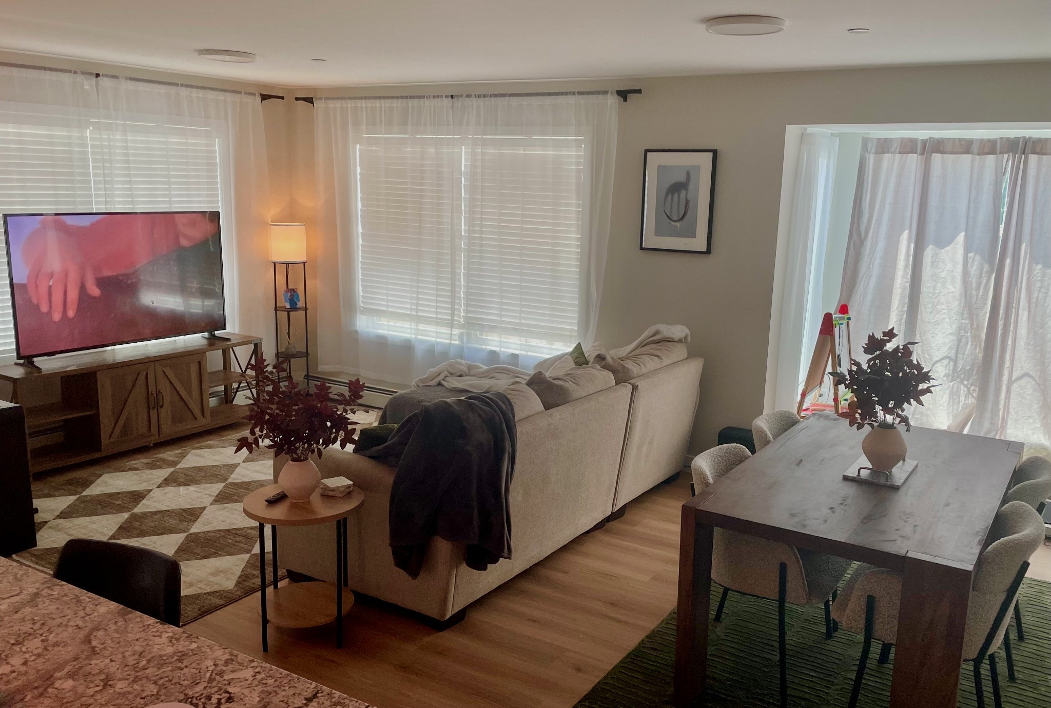 Cozy home, I know summer has only just begun, but I’m already so excited for cozy fall home decor and cozy home vibes!  I need to get new curtains for this space, but it’s slowly coming together! I just got this new diamond rug for the living room area and cozy plush green rug for under the dining table! I love them! The artwork in my home is from a local artist and close personal friend of mine! ☺️

Happy Sunday, all! 

#LTKStyleTip #LTKSeasonal #LTKHome