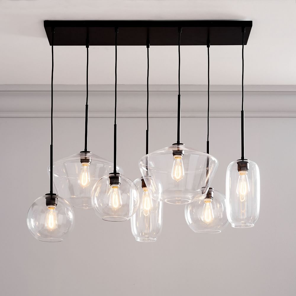 Sculptural 7-Light Chandelier, Mixed Shape Mixed Size, Clear, Nickle, Mixed, | West Elm (US)