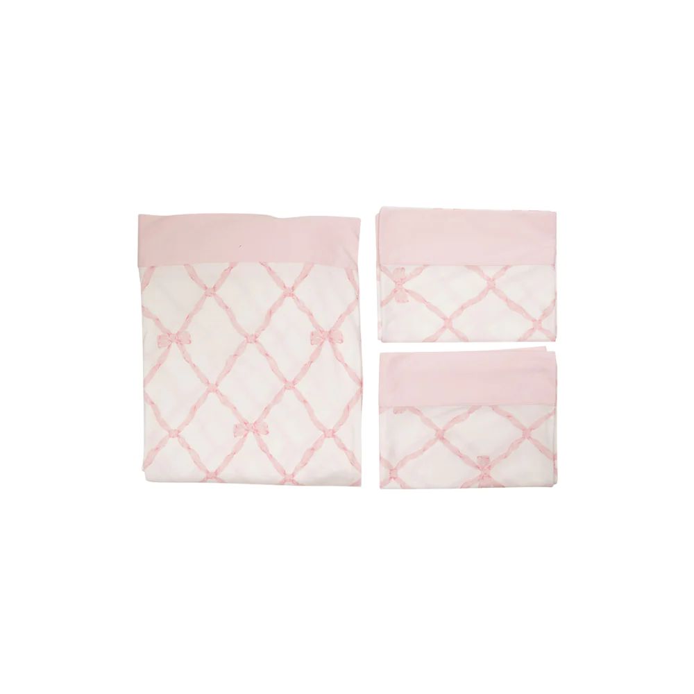 Sleep Tight Sheet Set - Belle Meade Bow with Palm Beach Pink | The Beaufort Bonnet Company