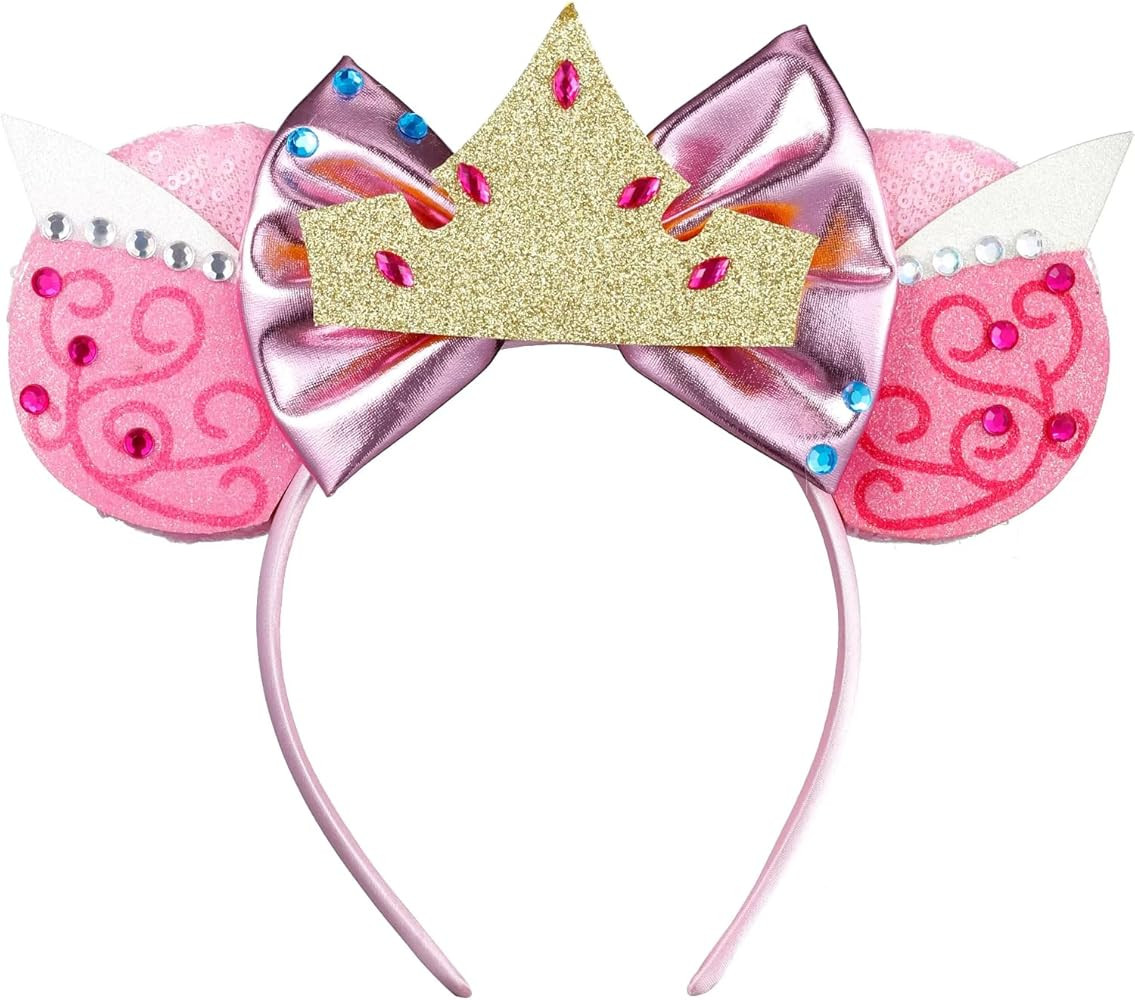 Mouse Ear Headbands for Women Giltter Bow Headband for Girls Birthday Party Decorations | Amazon (US)
