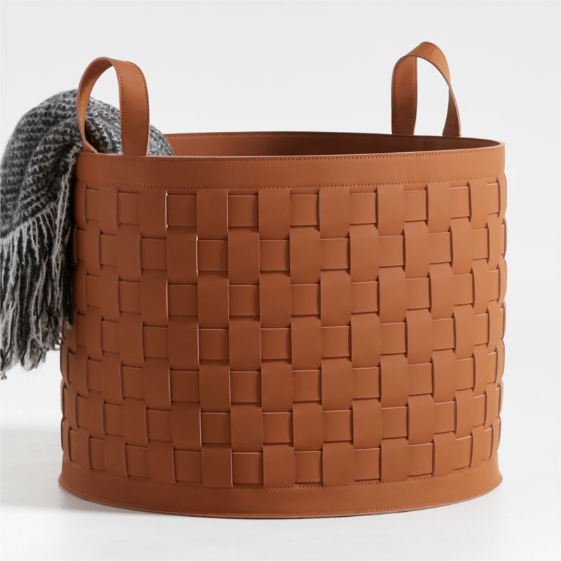 Taka Large Woven Vegan Leather Basket + Reviews | Crate & Barrel | Crate & Barrel