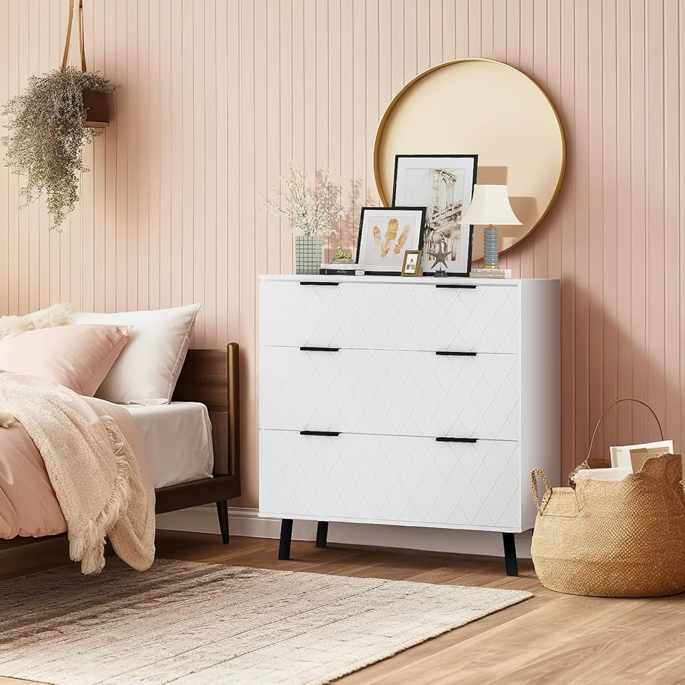 Lamerge White Dresser for Bedroom, Modern 3 Drawer Dressers Chests of Drawers, Storage Organizer ... | Amazon (US)