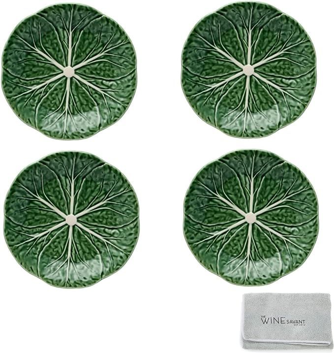 Bordallo Pinheiro Cabbage Green Dessert Plate Set of 4 with A Microfiber Cleaning Towel - Gourmet... | Amazon (US)