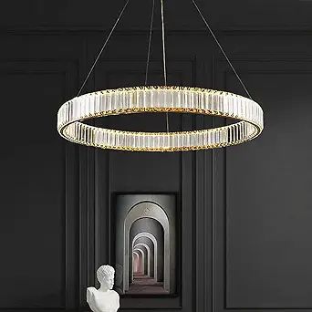 yomay Modern Crystal Chandelier LED Ring Pendant Lighting Adjustable Hanging Ceiling Light, Brush... | Amazon (US)