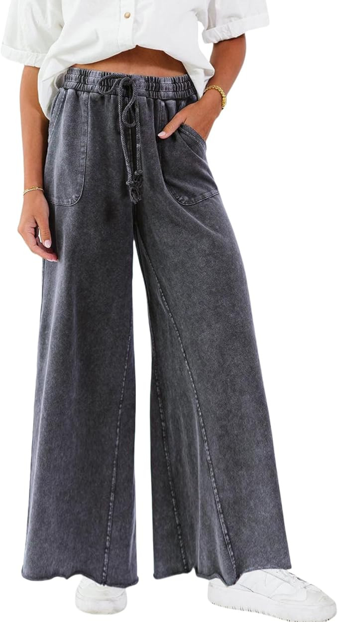 Women Wide Leg Sweatpants Jeans High Waist Baggy Trouser Loose Boyfriend Denim Pants Y2K | Amazon (US)