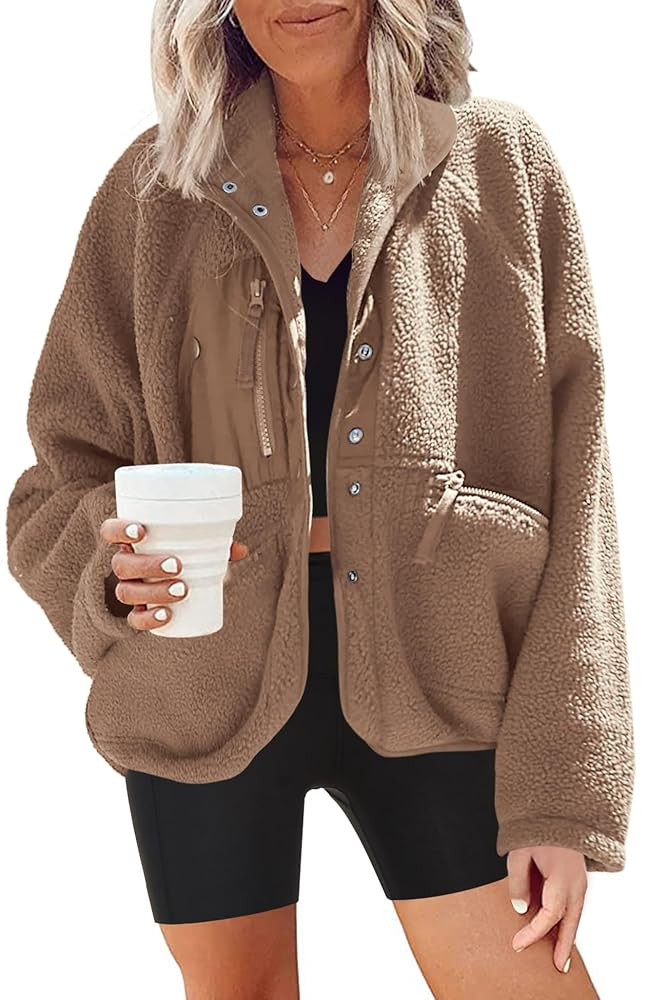 Nirovien Womens Fuzzy Fleece Jacket Button Down Sherpa Coats Casual Winter Warm Outwear with Pock... | Amazon (US)