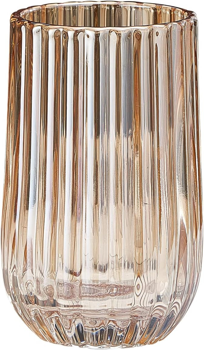 Flower Vase 7 inch Amber Glass Vase Thickened Hand Blow Round Vintage Striped Bottles for Home De... | Amazon (US)