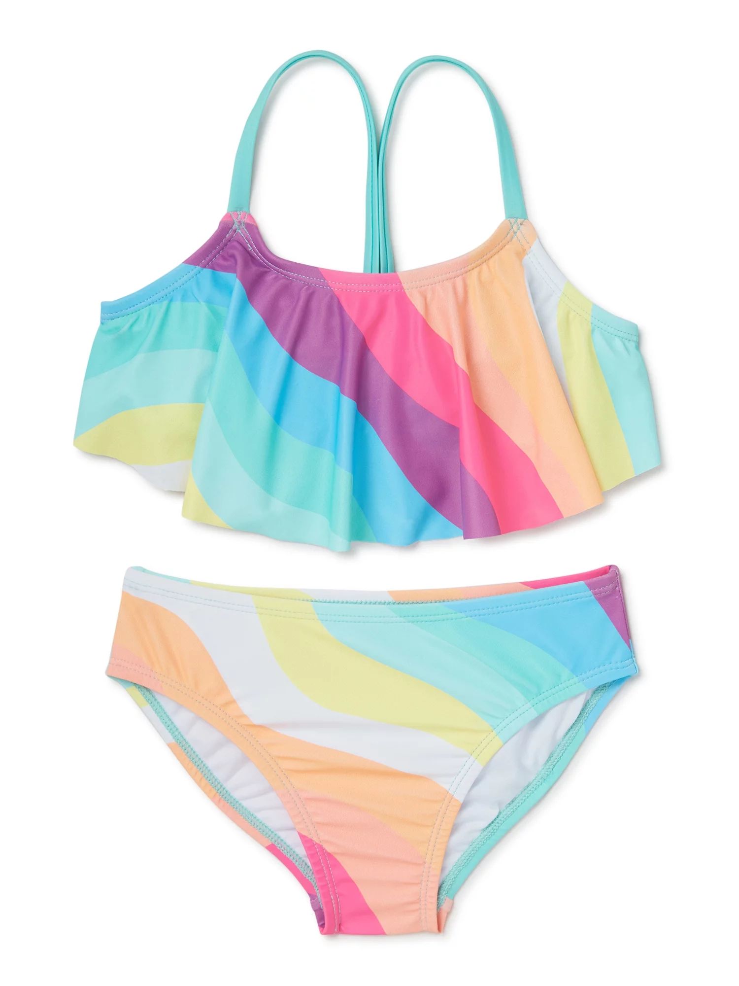 Shelloha Girls Flounce Bikini Top and Bottom, UPF 50+, 2-Piece Swim Set, Sizes 4-16 - Walmart.com | Walmart (US)