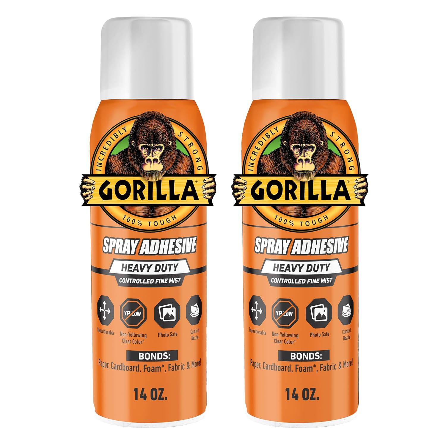 Gorilla Heavy Duty Spray Adhesive, Multi Purpose, Clear, 14 oz, 2-Pack | Amazon (US)