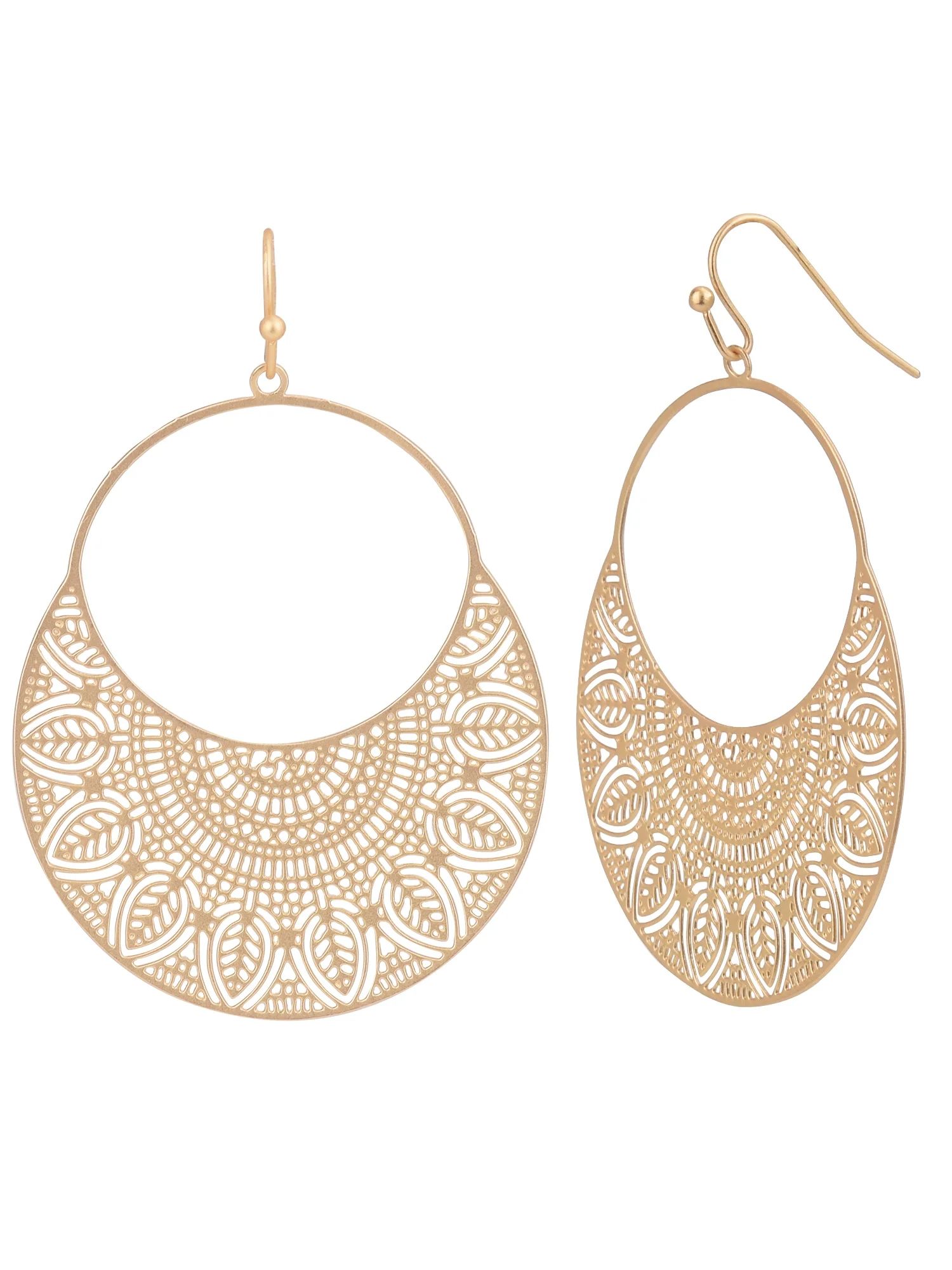 Time and Tru Women's Gold Tone Filigree Metal Drop Earring | Walmart (US)