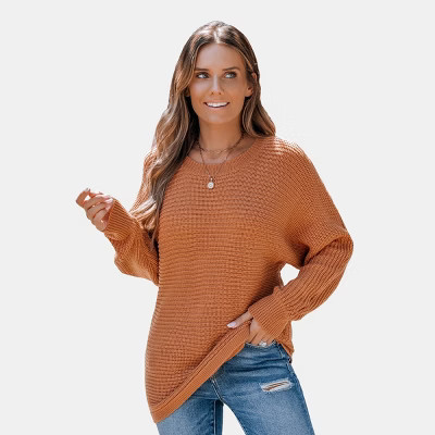Women's Orange Round Neck Long Sleeve Sweater - Cupshe-S-Orange | Target