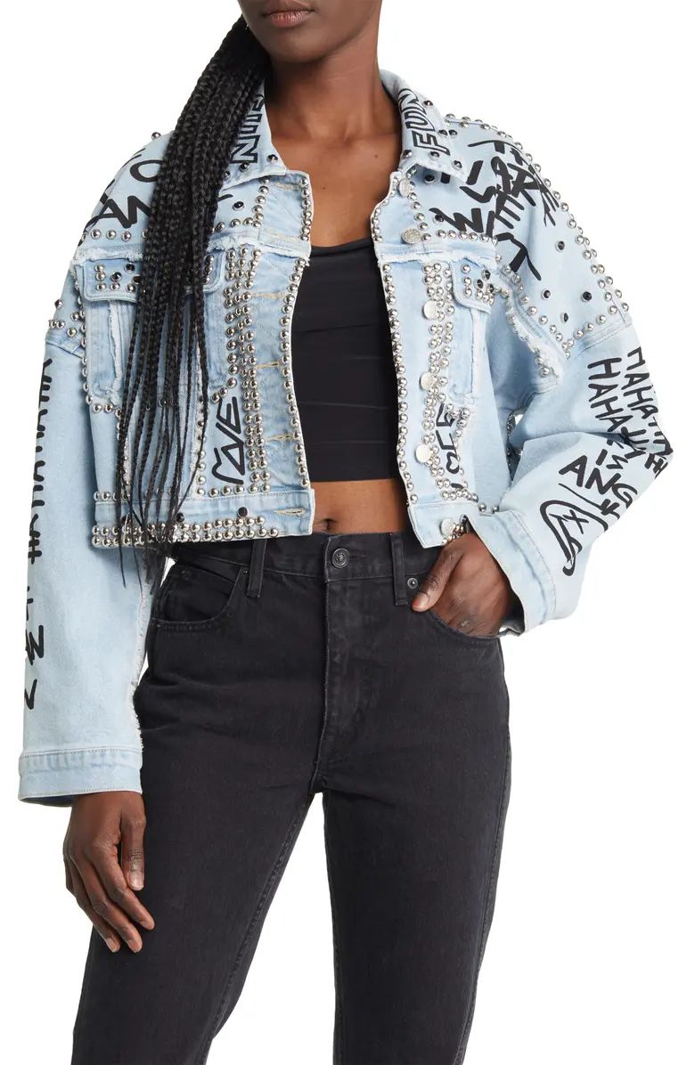 Grafitti Studded Cotton Denim Jacket | Nordstrom