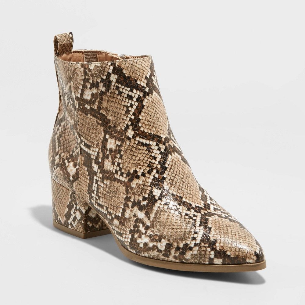 Women's Valerie Snake Print City Ankle Bootie - A New Day Taupe/Snake 8.5, Brown/Snake | Target