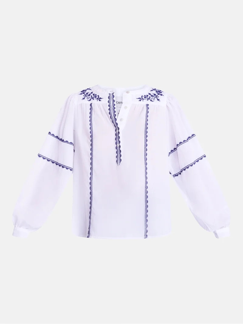 Scenario Women's and Women's Plus Embroidered Top with Long Sleeves, Sizes XS-4X | Walmart (US)