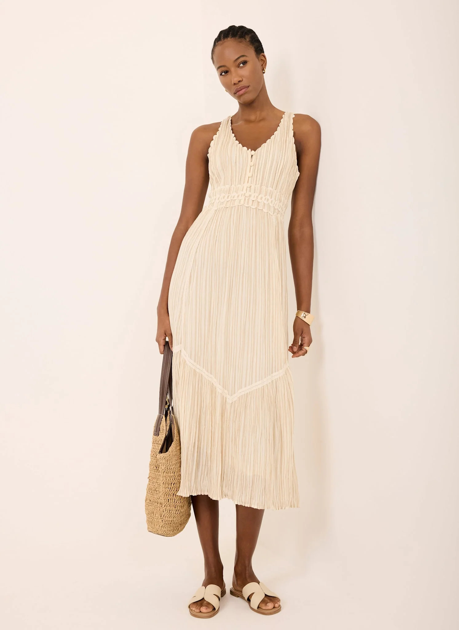 Neutral Striped Cotton Midi Dress | Mint Velvet