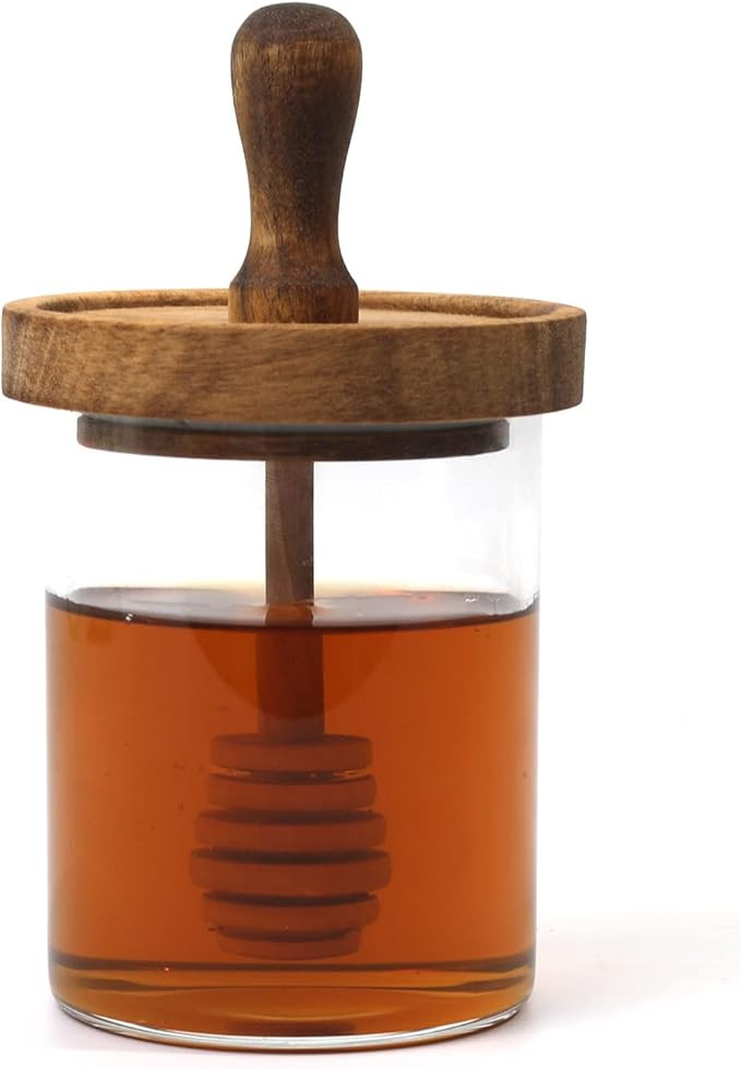 Glass Honey Pot, Home Kitchen Honey Jar with Wooden Dipper and Lid, Honey Container for Storing a... | Amazon (US)