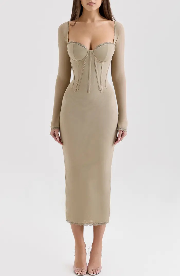 HOUSE OF CB Saisha Long Sleeve Lace Cocktail Midi Dress | Nordstrom | Nordstrom