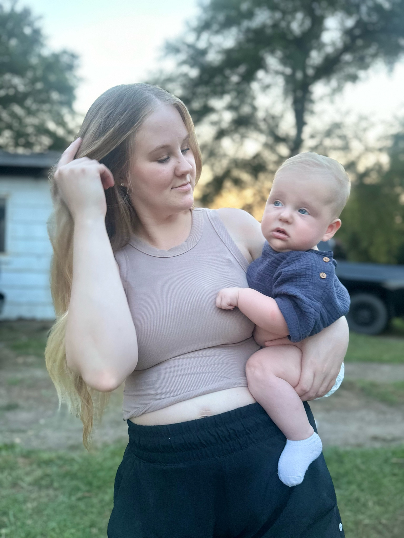 Ribbed tank in medium active shorts in medium and baby boy outfit set all tts 

#LTKBaby #LTKActive #LTKFindsUnder50