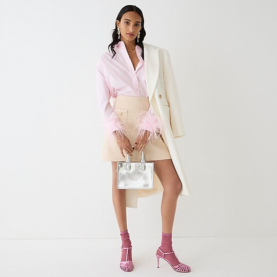 Feather-trim cotton poplin button-up shirt with collar | J. Crew US