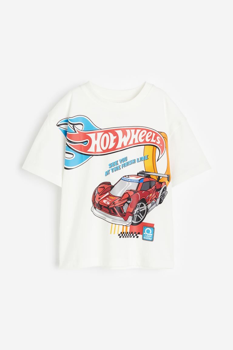 Printed T-shirt - White/Hot Wheels - Kids | H&M US | H&M (US + CA)