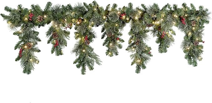 Haute Decor 6 Foot Christmas Pre-lit Holiday Swag for Fireplace Mantels with 100 Bright Warm Whit... | Amazon (US)