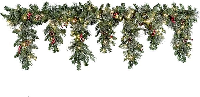 Haute Decor 6 Foot Christmas Pre-lit Holiday Swag for Fireplace Mantels with 100 Bright Warm Whit... | Amazon (US)