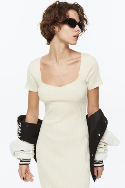 Rib-knit Bodycon Dress | White Dress Dresses | Midi Dress Dresses | HM Dress Outfit | H&M (US + CA)