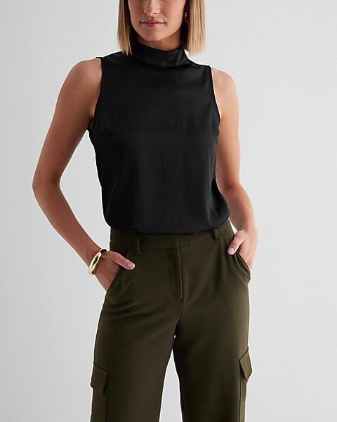 Satin Mock Neck Sleeveless Tank | Express