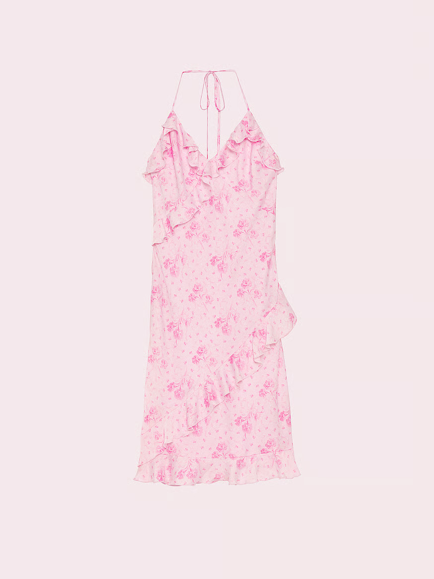 Buy PINK x LoveShackFancy Satin Ruﬄe Maxi Dress, Pink Tulip Entwined Carnation - Order Dresses ... | Victoria's Secret (US / CA )