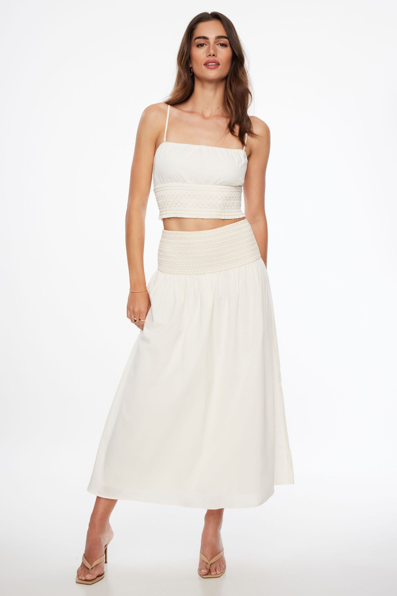 Drop Waist Smocked Maxi Skirt | Dynamite Clothing