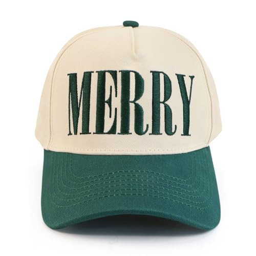 Embroidered Merry Christmas Hat, Green Adjustable Vintage Xmas Trucker Hat for Party Outside Sport Hiking Travel, Cotton Santa Baseball Cap Holiday Headwear Hats for Women Men Adults | Amazon (US)