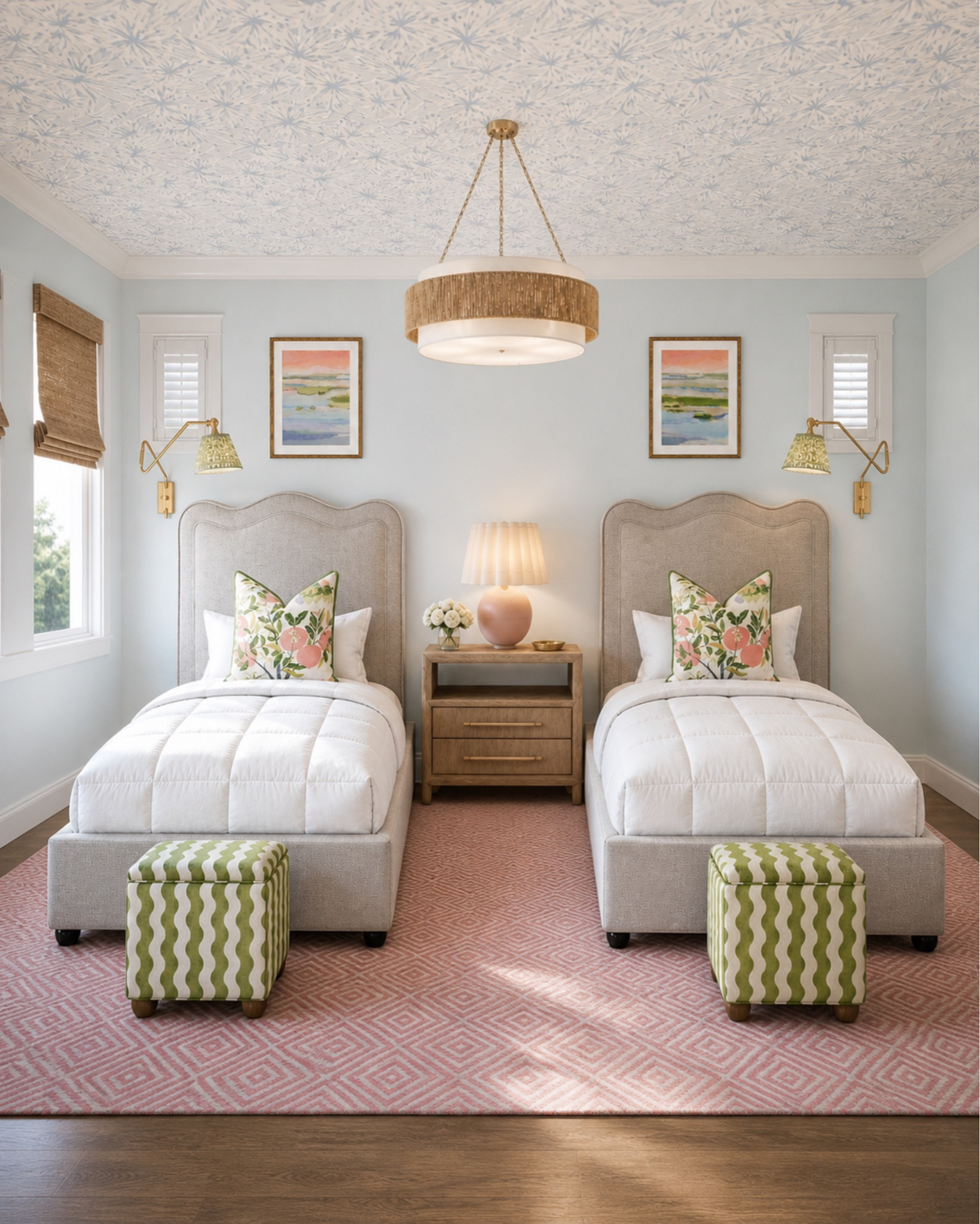 Playing with some wallpaper ideas for a twin room for a beach house! Love the pink green and blues in this bedroom design!! So fun and coastal

#LTKdayinmylife #LTKHome #LTKSaleAlert