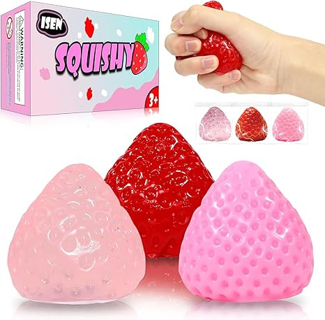 3 Pcs Big Taba Squishies Strawberry Toys,2.56inch Kawaii Sticky Stress Toys - Squishy Fidget Toys... | Amazon (US)