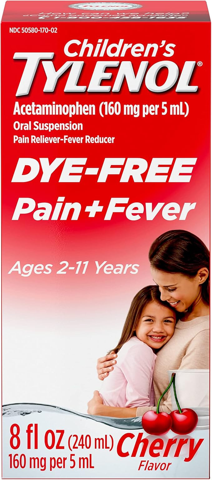 Tylenol Children's Pain + Fever Medicine with Acetaminophen, Dye-Free Cherry, 8 fl. oz | Amazon (US)
