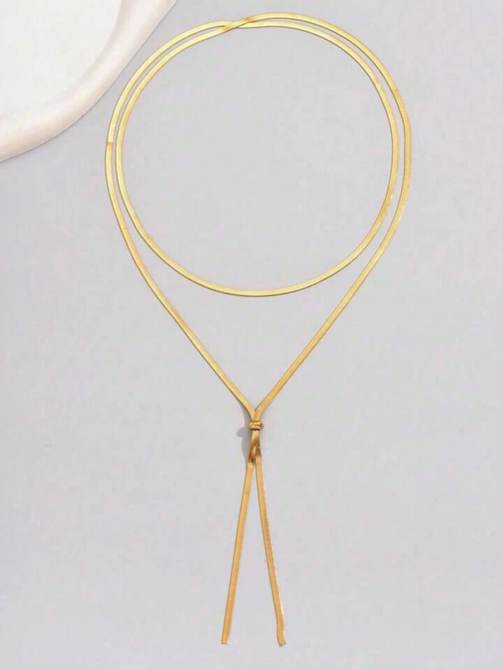 One Simple & Long Stainless Steel Blade Pendant Chain, Personalized Golden Sweater Necklace For W... | SHEIN