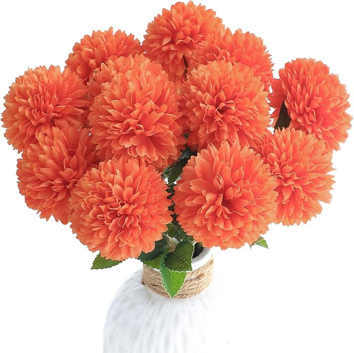 Floroom 12pcs Burnt Orange Faux Silk Mums Artificial Flowers Bulk Fake Chrysanthemums with Stems ... | Amazon (US)