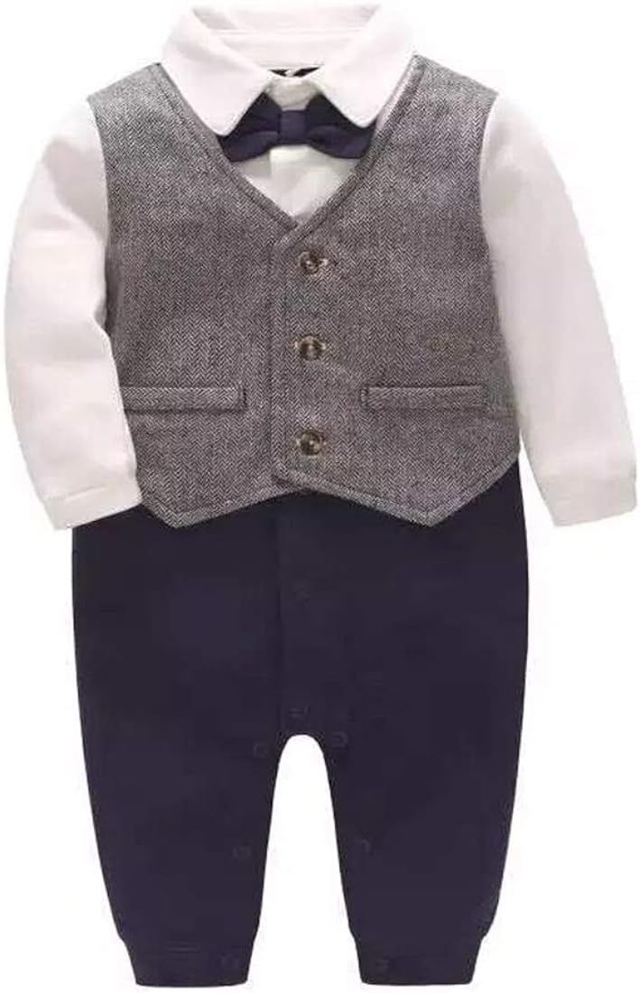 Feidoog Newborn Gentleman One Piece Long Sleeve Baby Boys Gentleman Formal Tuxedo Outfit Suit | Amazon (US)