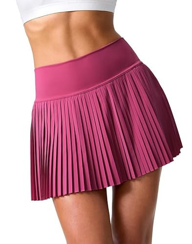 SANTINY Pleated Tennis Skirt for Women with Pockets Shorts Women's High Waisted Lightweight Athletic Golf Skorts Skirts for Casual(Rose_XXS) | Amazon (US)