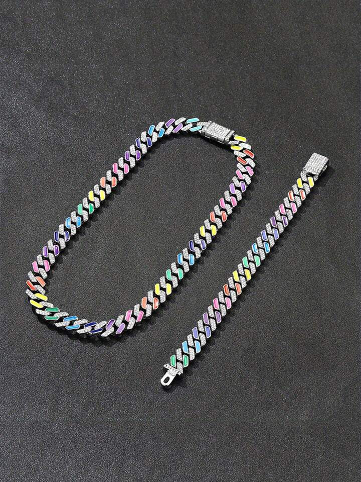 1pc European & American Style Rhinestone Encrusted Chain Necklace, Hiphop Bracelet, Cool Jewelry ... | SHEIN