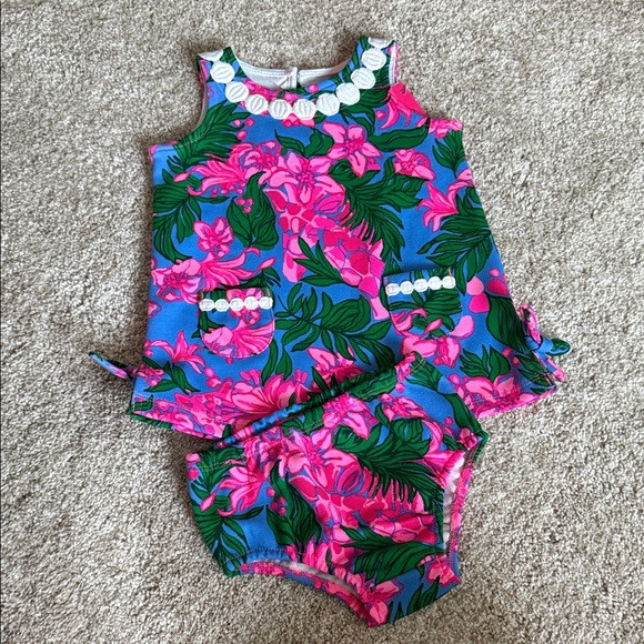 Lilly Pulitzer Baby Knit Shift in Safari Sunset Pink and Green Floral Baby Dress | Poshmark