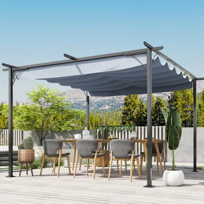 Retractable Pergola Canopy 11.5' X - Outdoor Sun Shade With Protection For Garden, Grill, Patio, Backyard Steel Frame, Gray Robust Frame Backyard, Gri | Wayfair North America