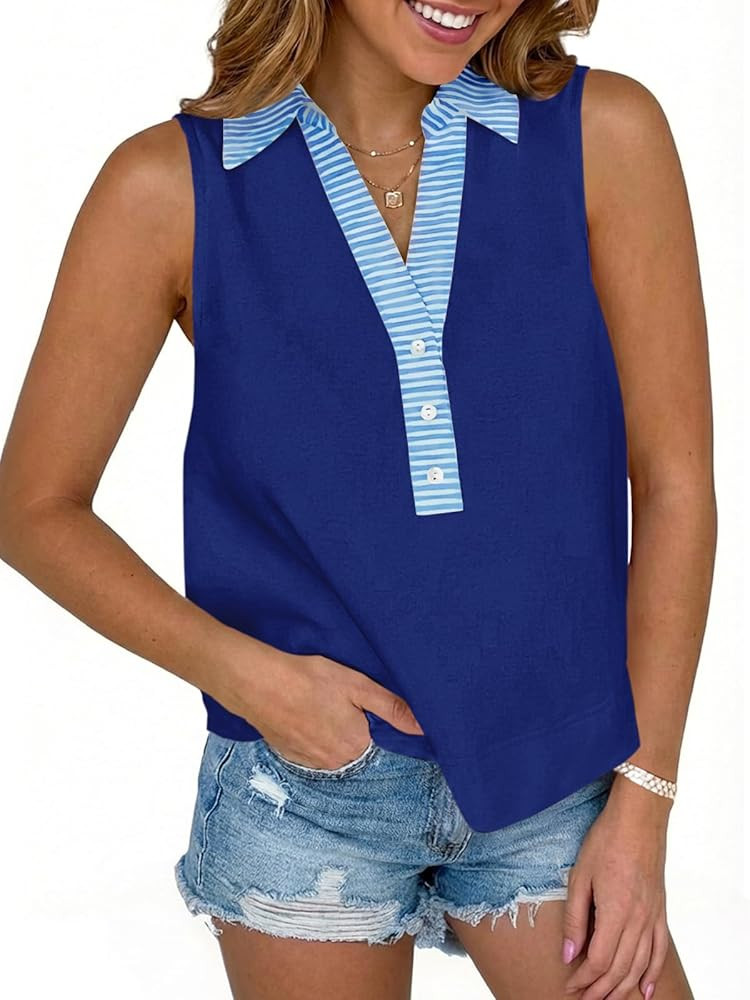 Tankaneo Womens V Neck Cropped Tank Tops Summer Dressy Casual Loose Fit Sleeveless Shirts Button ... | Amazon (US)