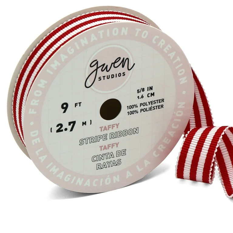 Taffy Stripe Grosgrain Ribbon, Red & Wide White Stripes, 5/8" x 3 Yards by Gwen Studios - Walmart... | Walmart (US)