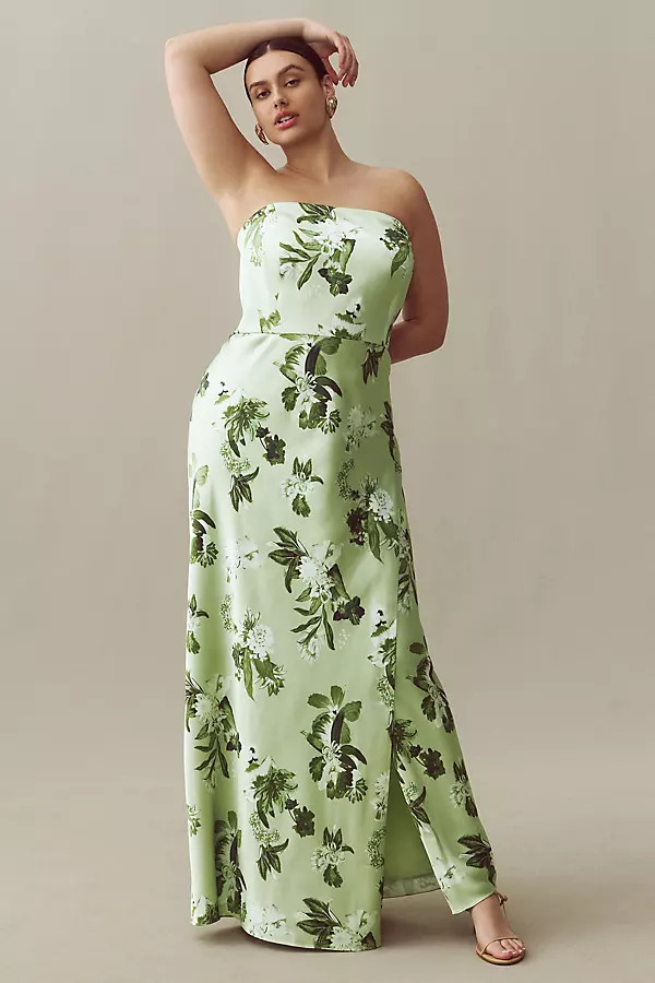 BHLDN Avianna Stretch Satin Strapless Side-Slit Maxi Dress | Anthropologie (US)