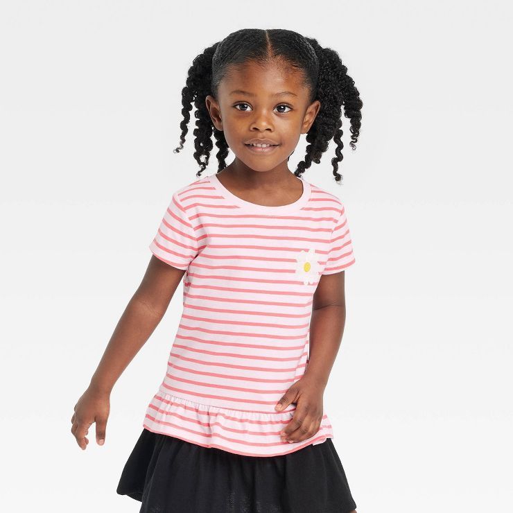 Toddler Girls' Striped Flower Top - Cat & Jack™ Pink | Target
