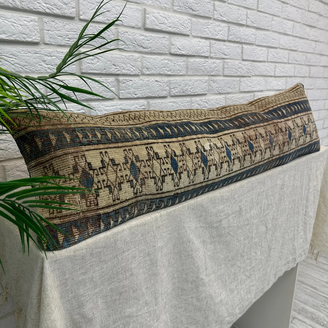 Rustic Brown Kilim Pillow, 12x48 Handmade Long Vintage Cushion Cover, Boho Decor Lumbar Pillow, T... | Etsy (US)