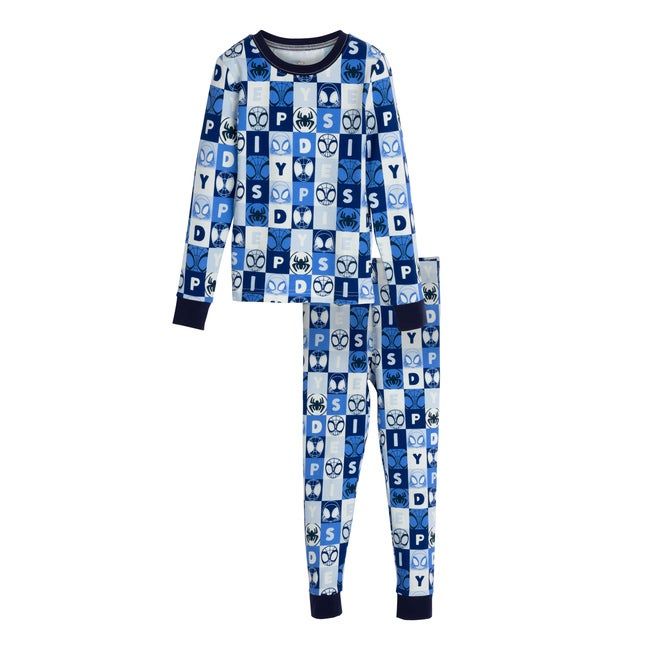 Long Sleeve Checkered Print Pajama, Blue & White | Maisonette