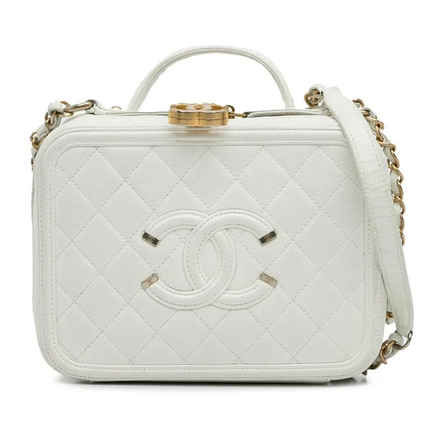 Pre-Owned Authenticated Chanel Medium Caviar Filigree Vanity Case Leather White Satchel Unisex (G... | Walmart (US)