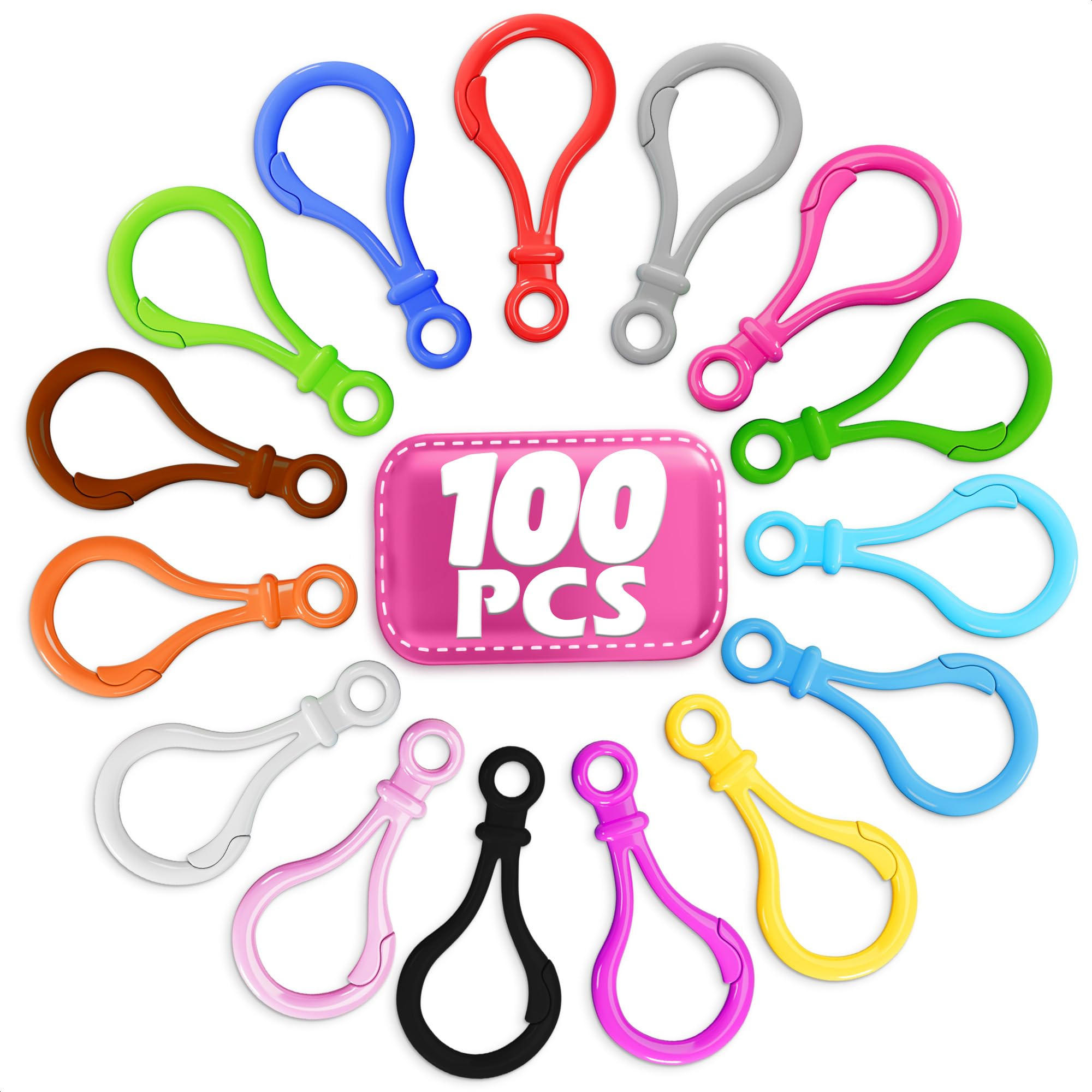 100 Pcs Plastic Keychain Clip Set – Sturdy Key Chain Hooks in 15 Assorted Colors with Easy-Open... | Amazon (US)